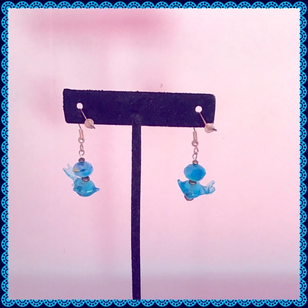 1” Handmade Bluebirds LampWork on Sterling Silver EarWires